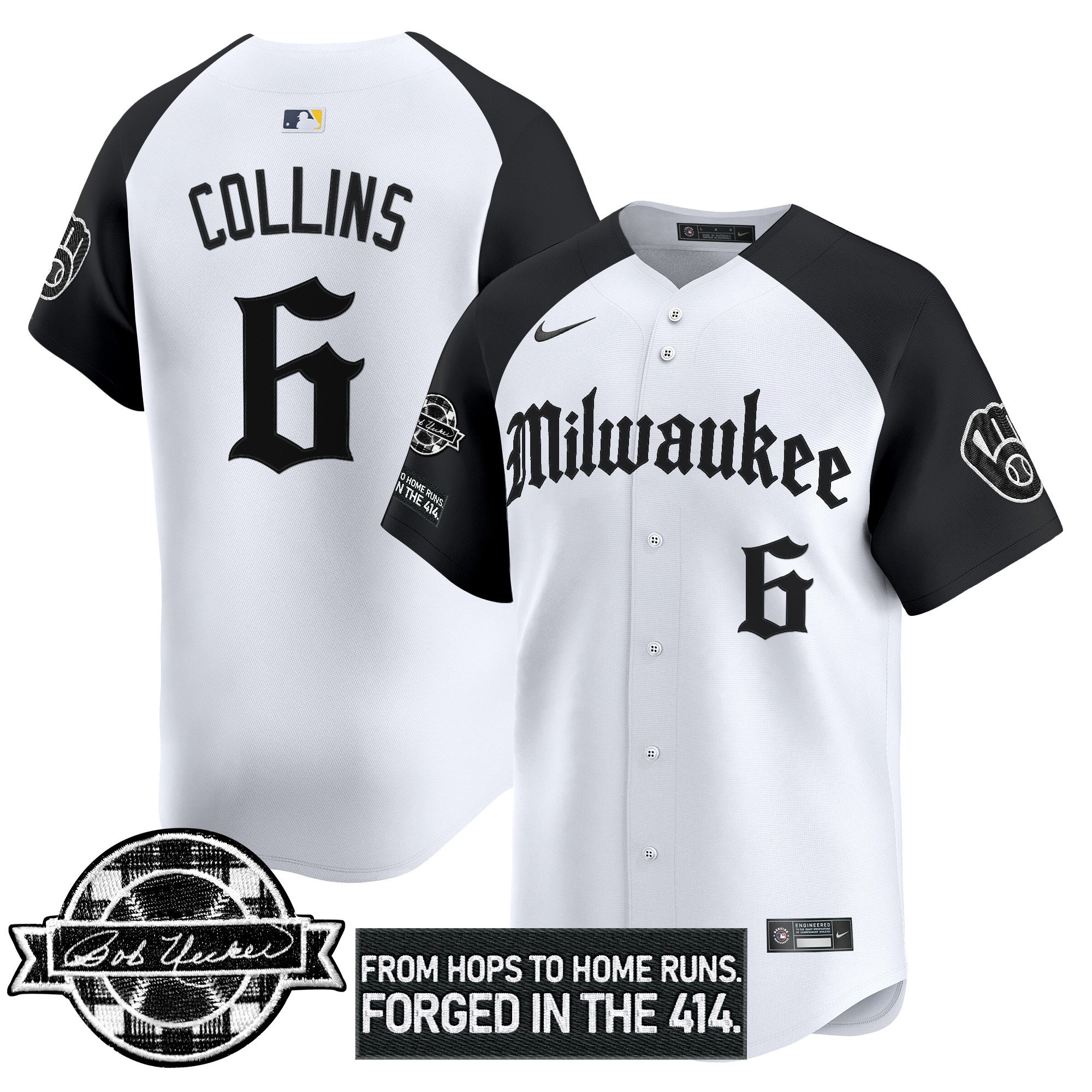 MIL Bob Uecker Patch Vapor Premier Limited Jersey - Gothic Edition - All Stitched
