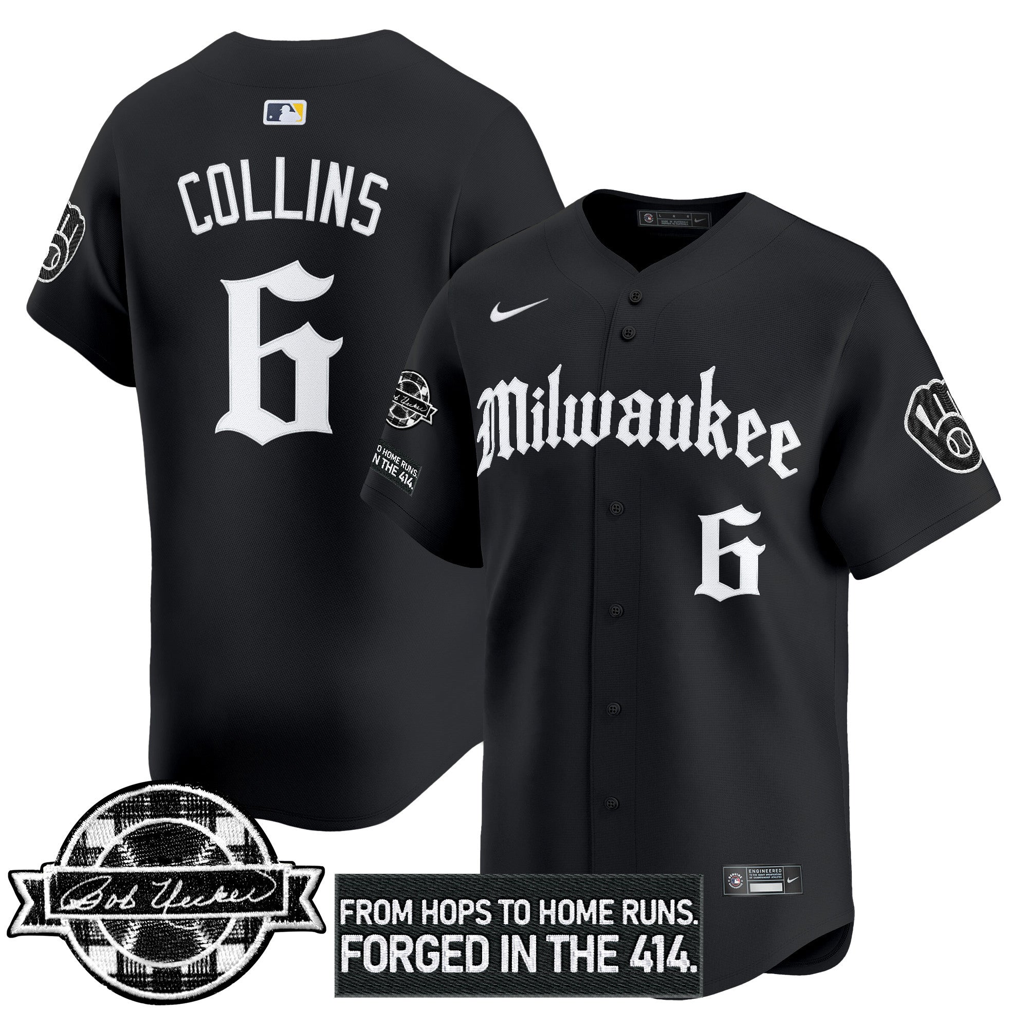 MIL Bob Uecker Patch Vapor Premier Limited Men Jersey - Gothic Edition - All Stitched