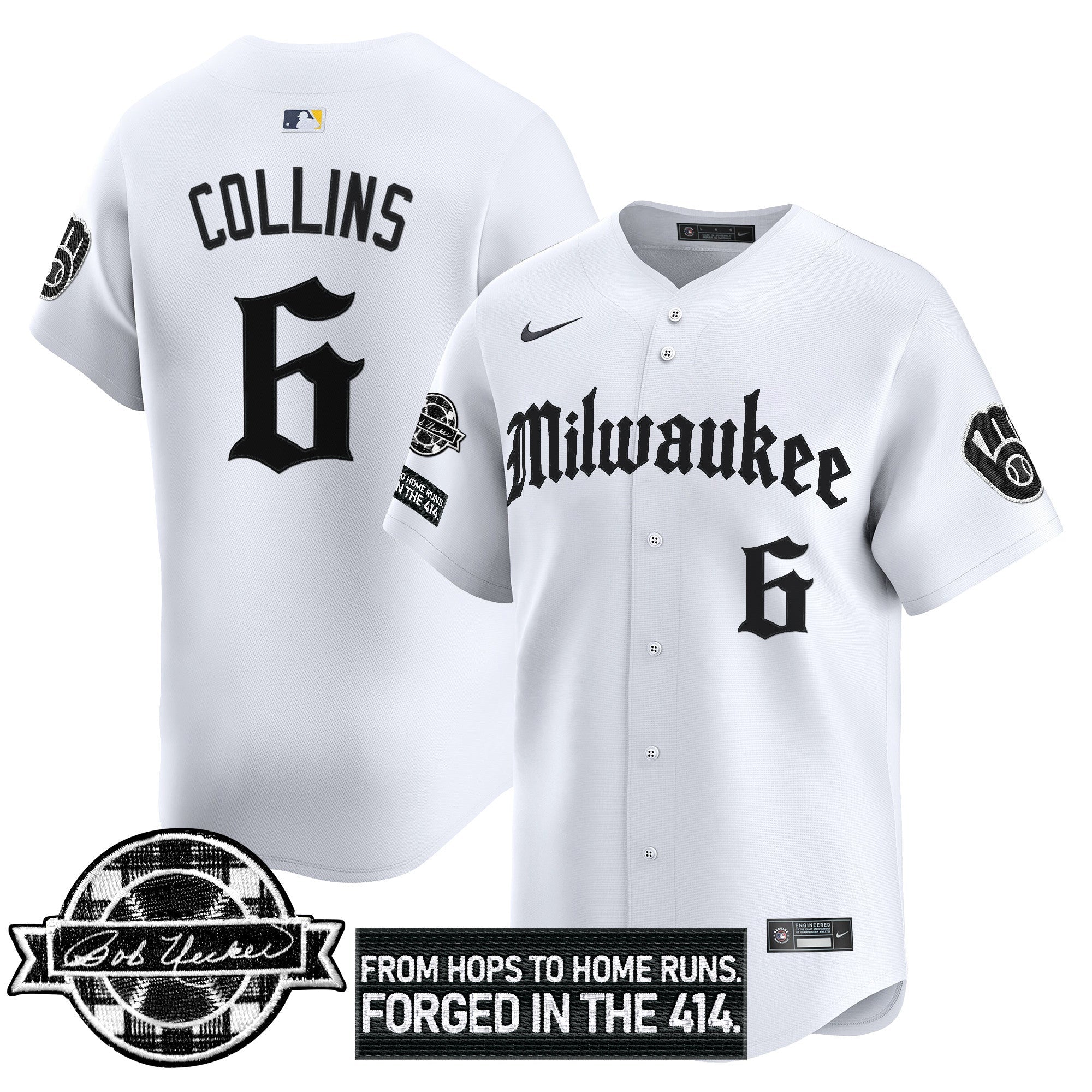 MIL Bob Uecker Patch Vapor Premier Limited Jersey - Gothic Edition - All Stitched