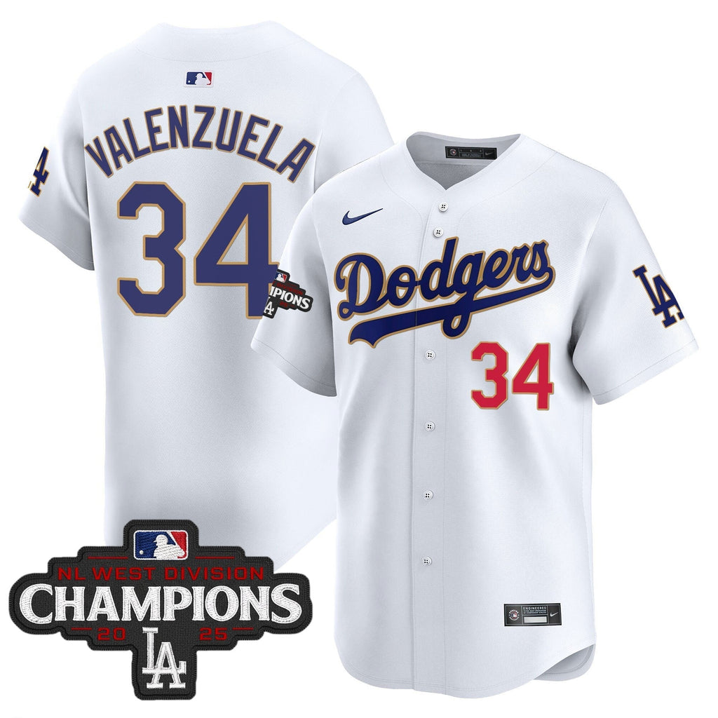 Dodgers 2025 NL West Division Champions Patch Gold Trim Vapor Premier Limited Jersey - All Stitched