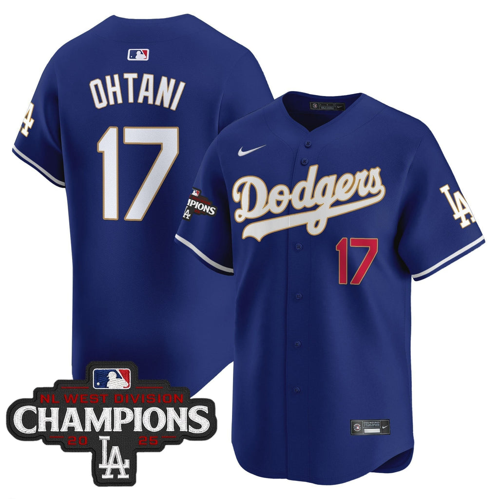 Dodgers 2025 NL West Division Champions Patch Gold Trim Vapor Premier Limited Jersey - All Stitched