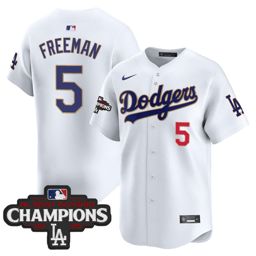 Dodgers 2025 NL West Division Champions Patch Gold Trim Vapor Premier Limited Jersey - All Stitched