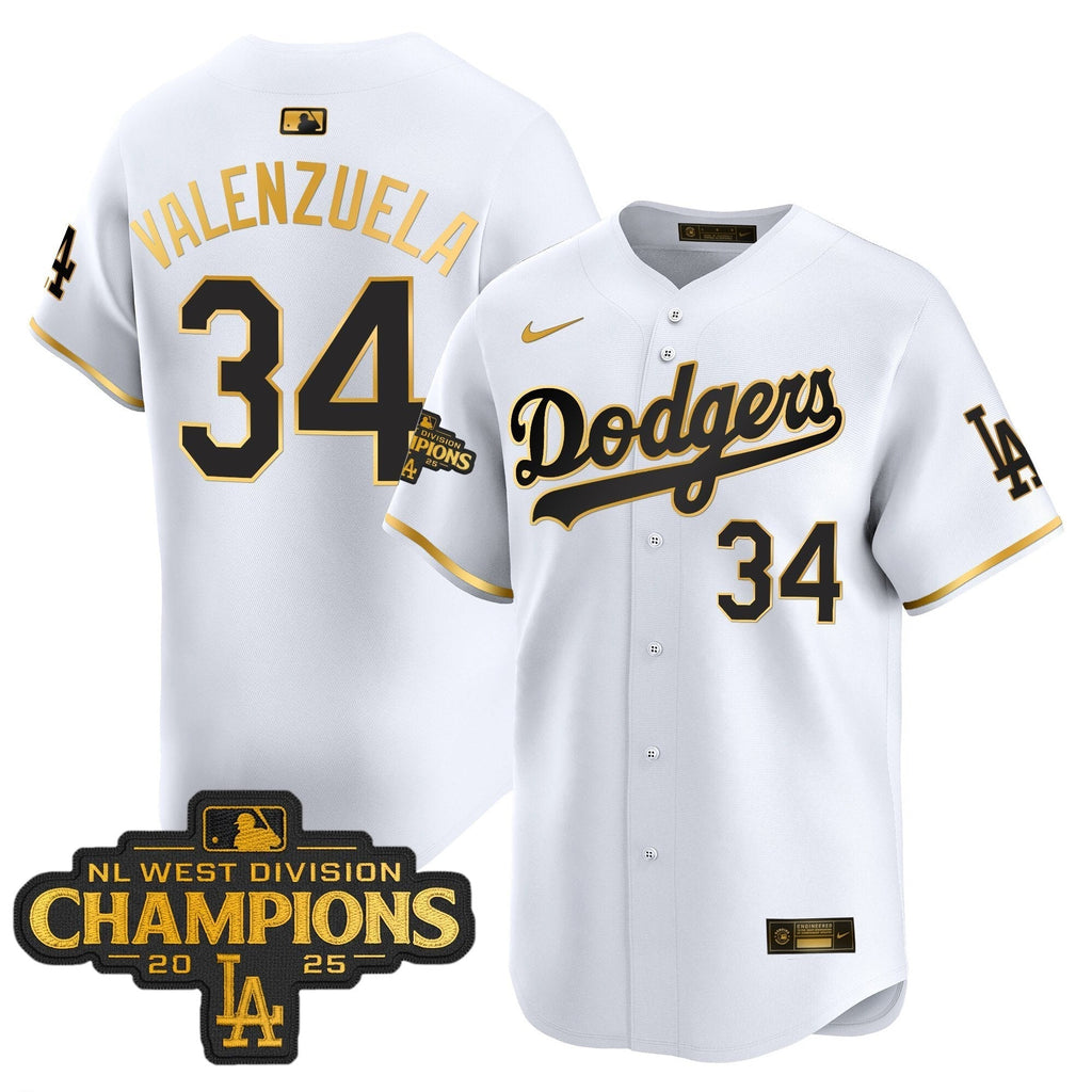 Dodgers 2025 NL West Division Champions Patch Gold Trim Vapor Premier Limited Jersey - All Stitched