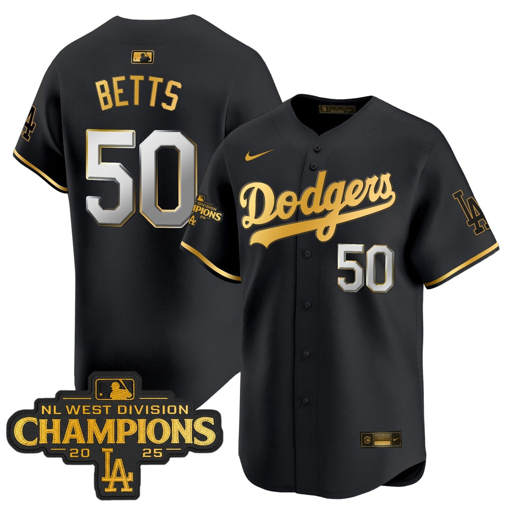 Dodgers 2025 NL West Division Champions Patch Gold Trim Vapor Premier Limited Jersey - All Stitched