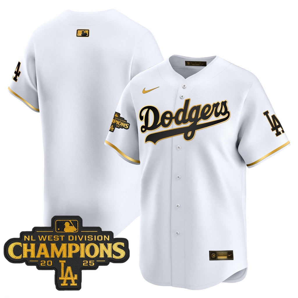 Dodgers 2025 NL West Division Champions Patch Gold Trim Vapor Premier Limited Jersey - All Stitched