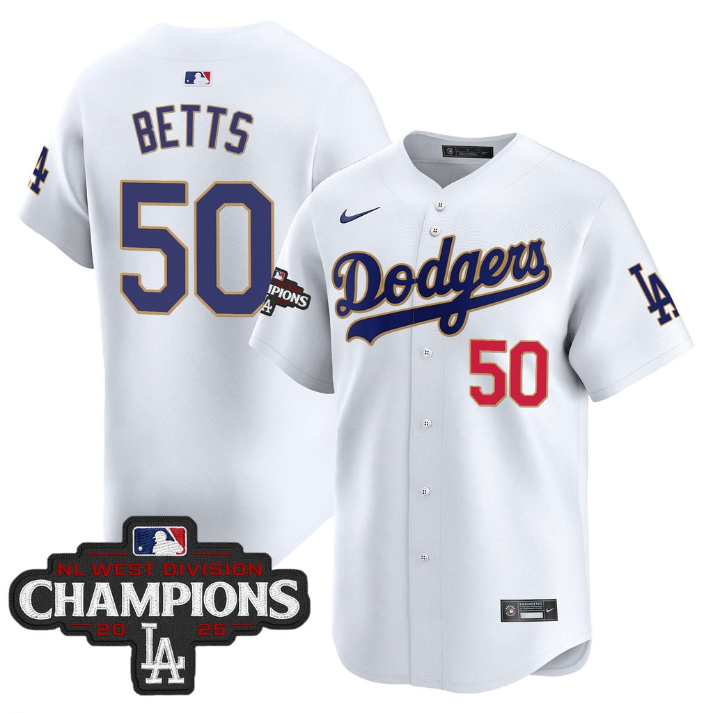 Dodgers 2025 NL West Division Champions Patch Gold Trim Vapor Premier Limited Jersey - All Stitched