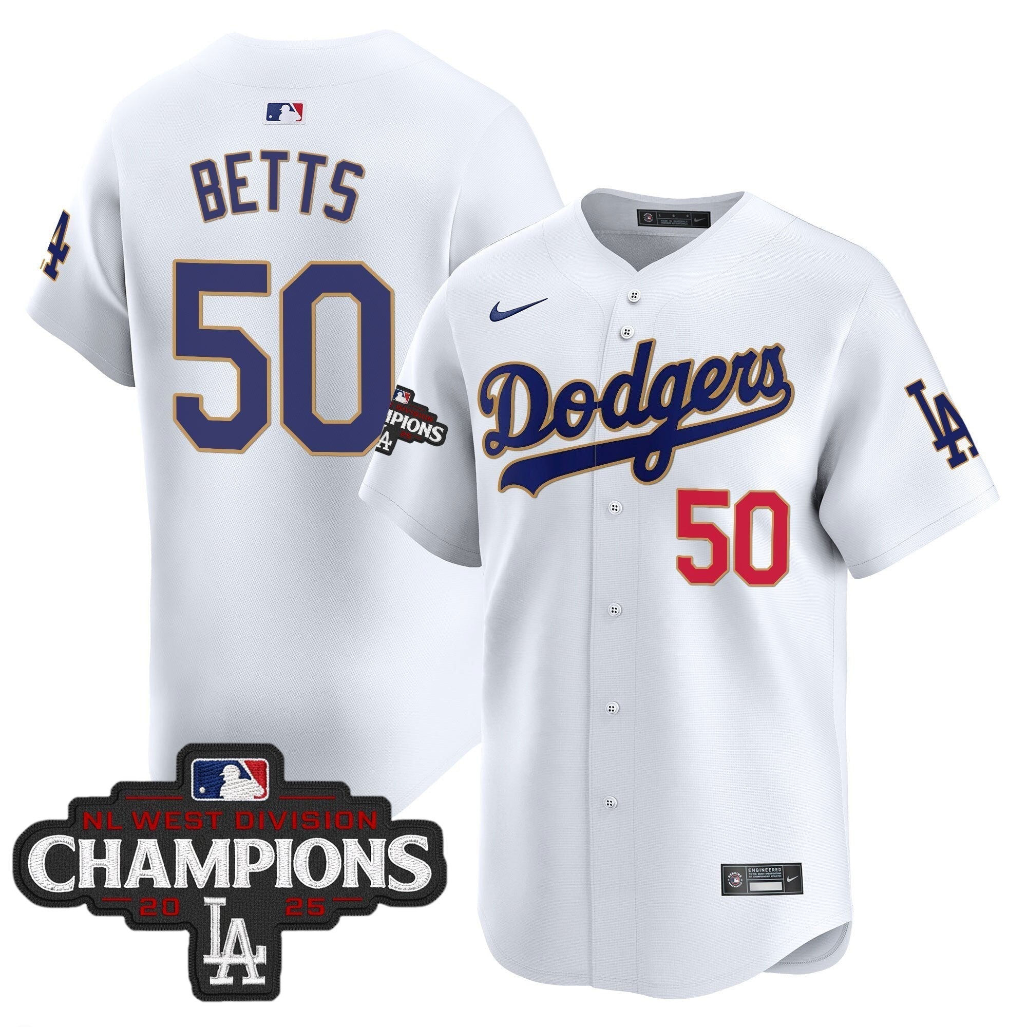 Dodgers 2025 NL West Division Champions Patch Gold Trim Vapor Premier Limited Jersey - All Stitched