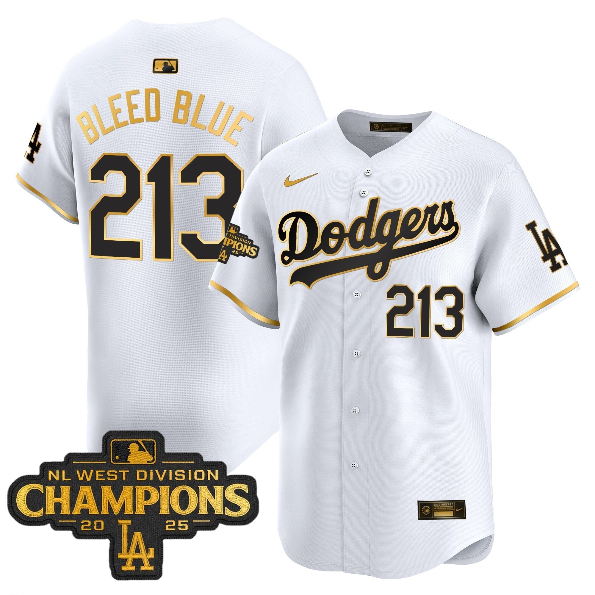 Dodgers 2025 NL West Division Champions Patch Gold Trim Vapor Premier Limited Jersey - All Stitched