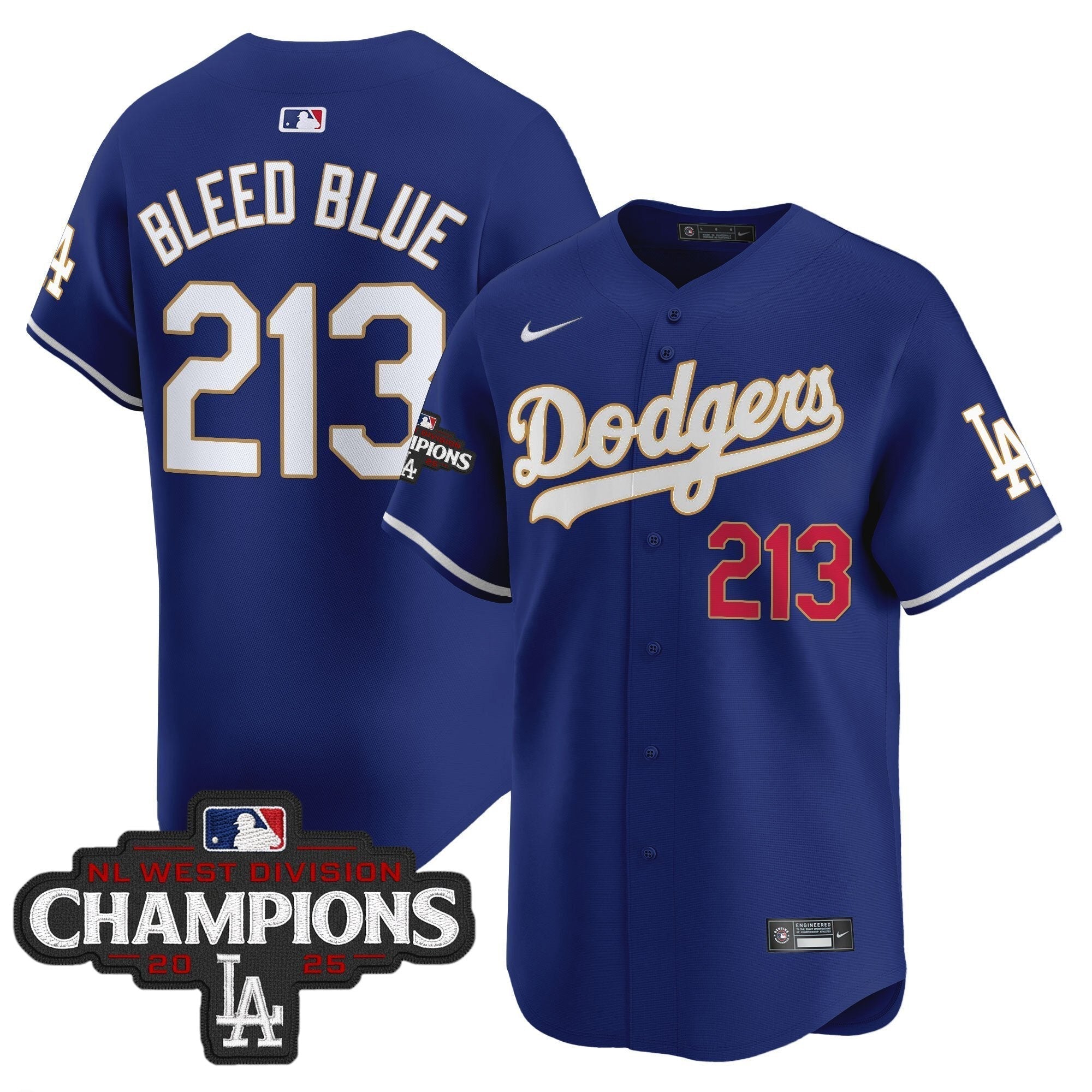 Dodgers 2025 NL West Division Champions Patch Gold Trim Vapor Premier Limited Jersey - All Stitched