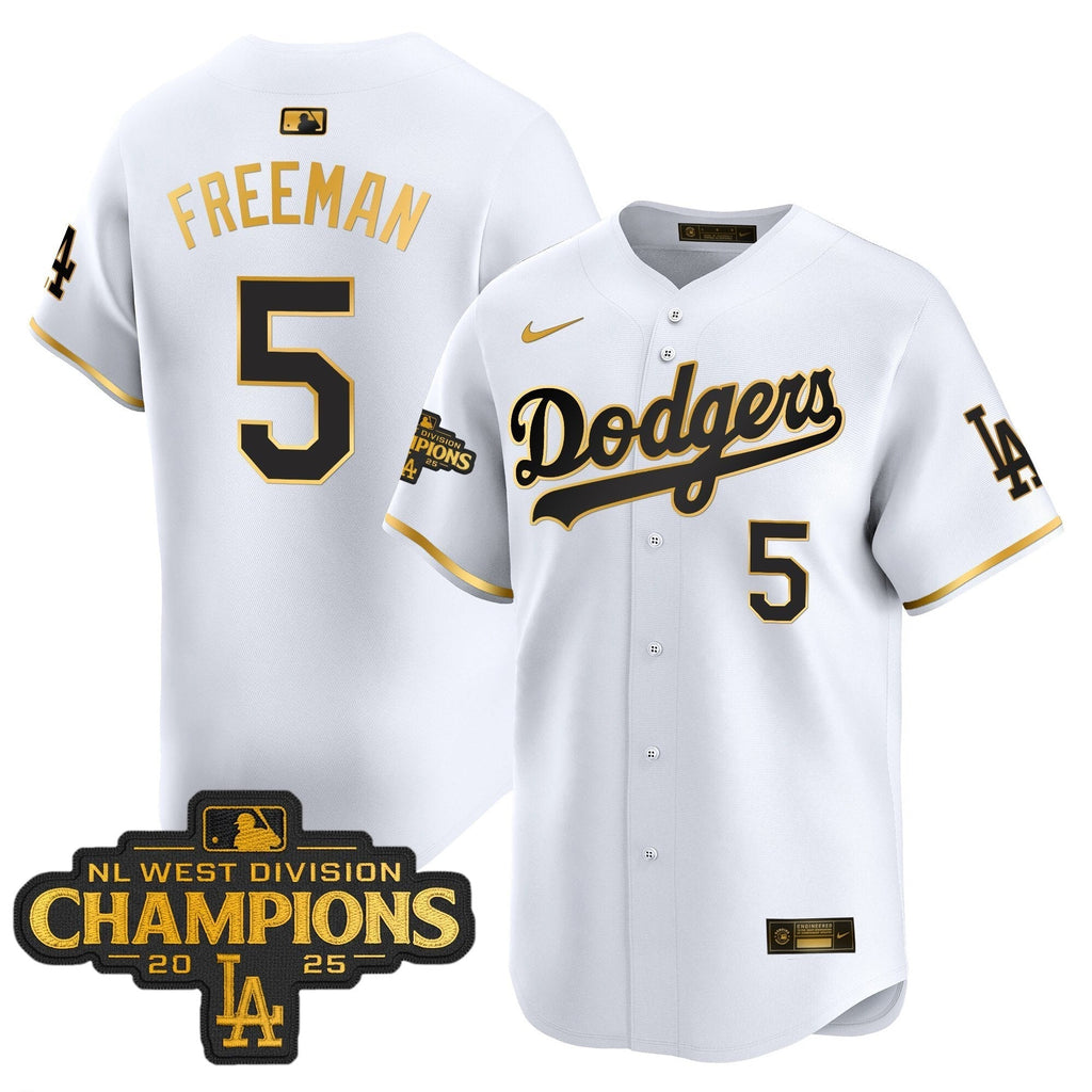 Dodgers 2025 NL West Division Champions Patch Gold Trim Vapor Premier Limited Jersey - All Stitched