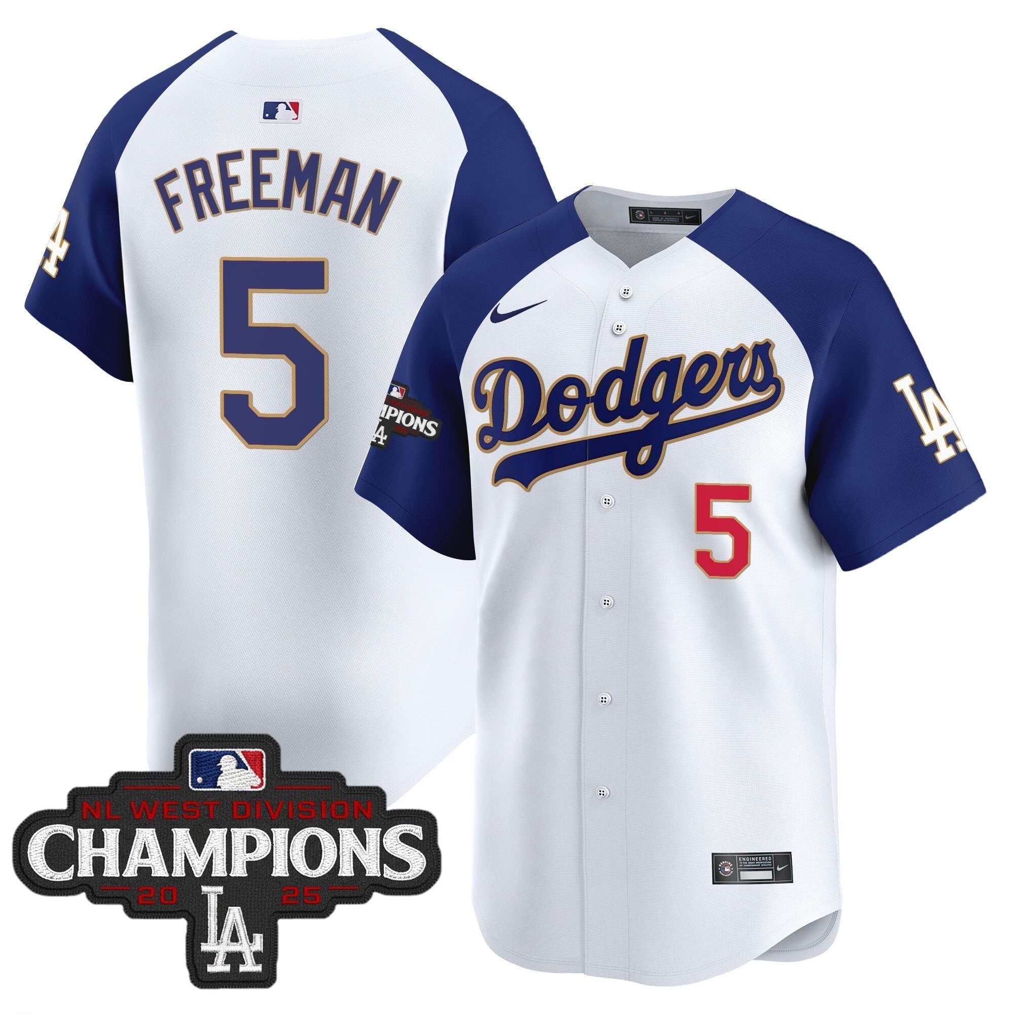 Dodgers 2025 NL West Division Champions Patch Gold Trim Vapor Premier Limited Jersey - All Stitched