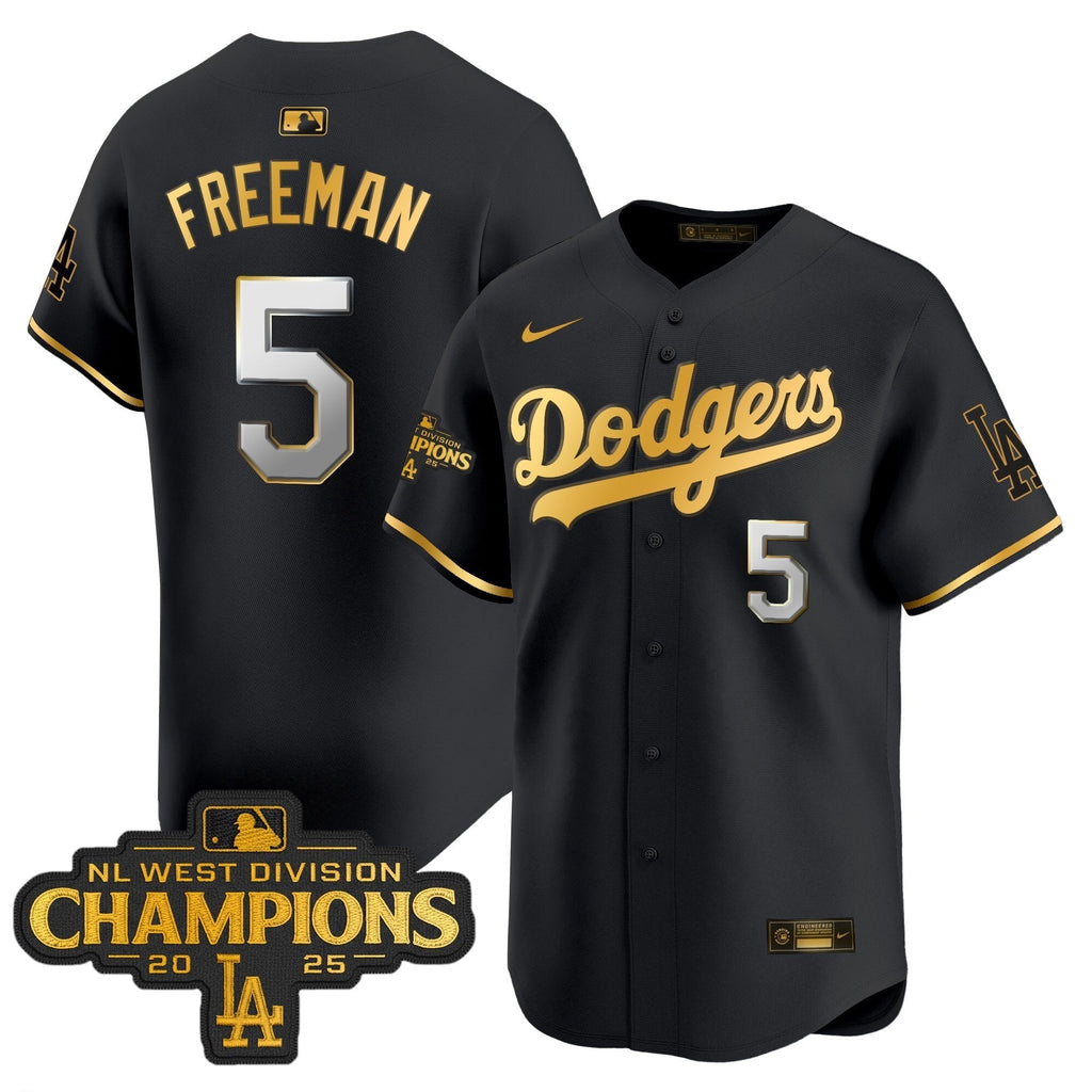 Dodgers 2025 NL West Division Champions Patch Gold Trim Vapor Premier Limited Jersey - All Stitched