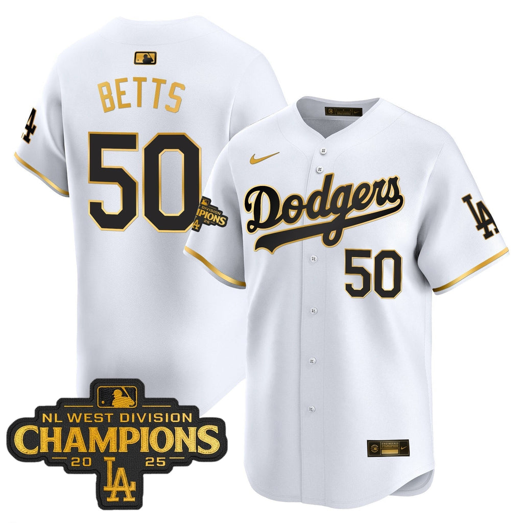 Dodgers 2025 NL West Division Champions Patch Gold Trim Vapor Premier Limited Jersey - All Stitched