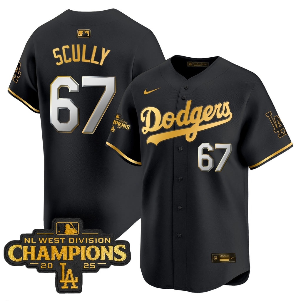 Dodgers 2025 NL West Division Champions Patch Gold Trim Vapor Premier Limited Jersey - All Stitched