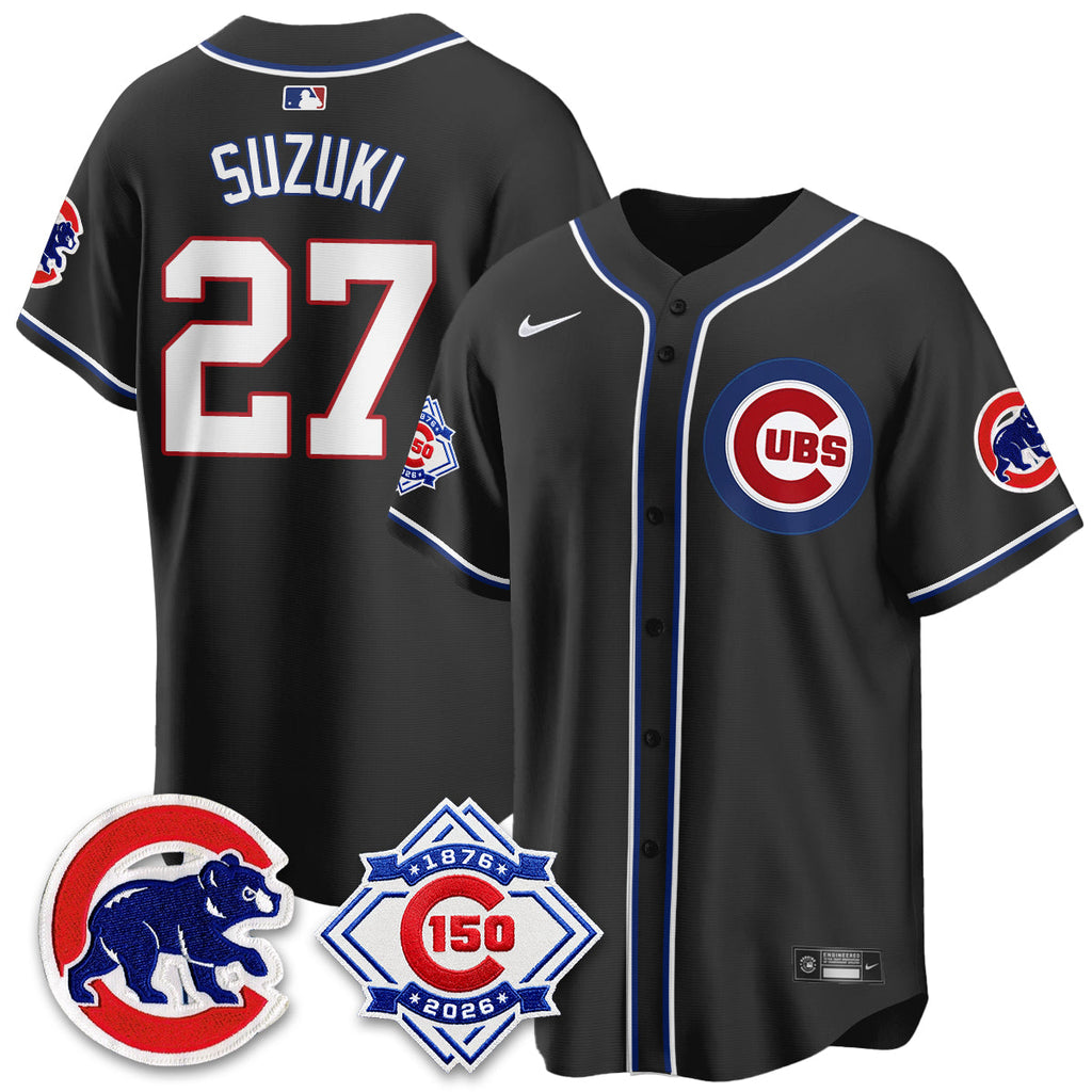 Chicago Cubs 150th Anniversary Black Out Style Vapor Premier Limited Jersey - All Stitched