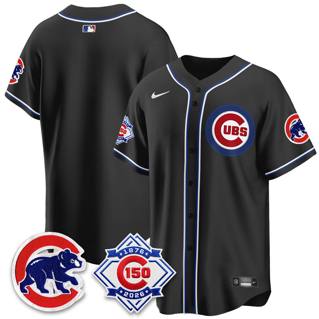 Chicago Cubs 150th Anniversary Black Out Style Vapor Premier Limited Jersey - All Stitched