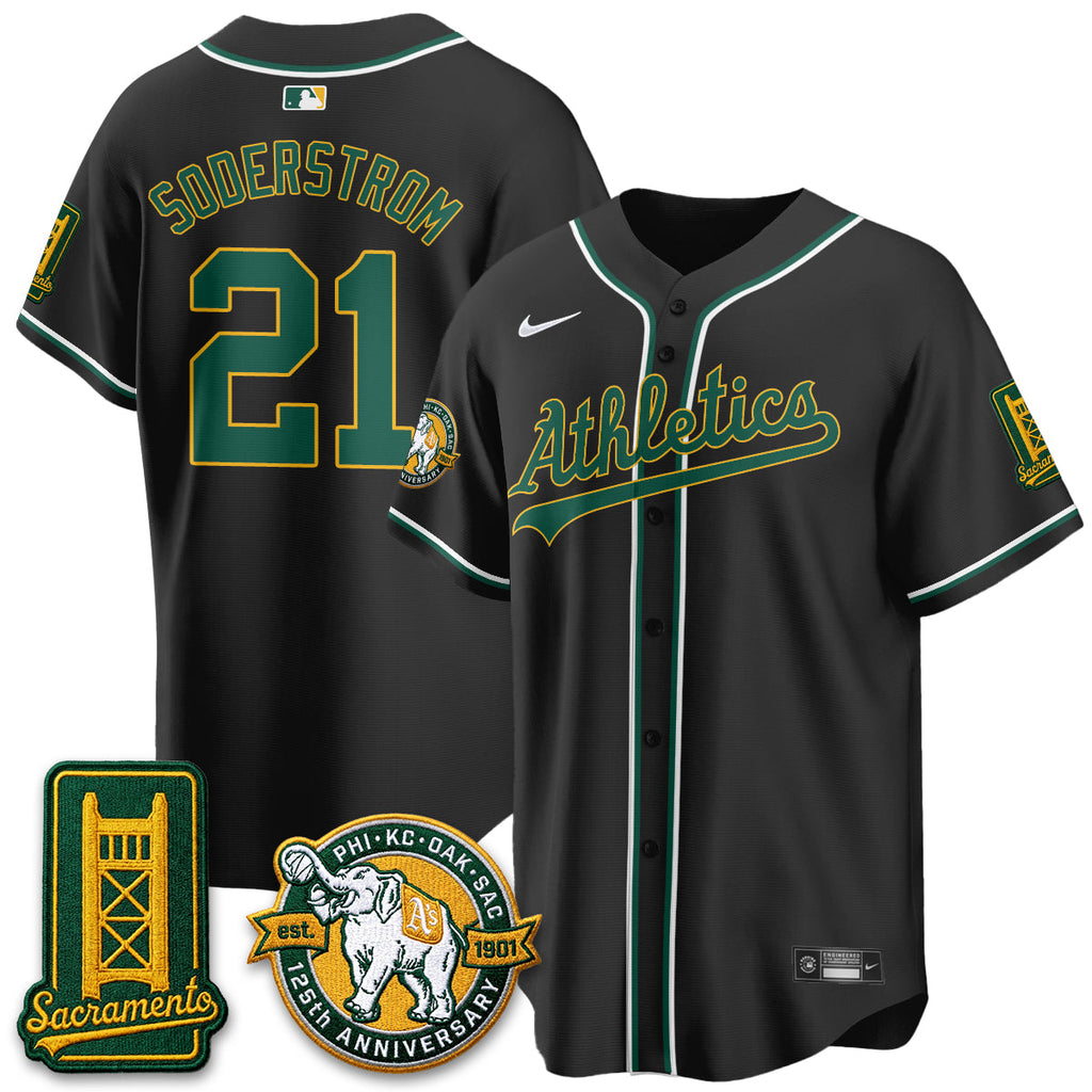Oakland Athletics 2026 Black Out Style - Celebrating 125 Years -  Limited Vapor Jersey - All Stitched
