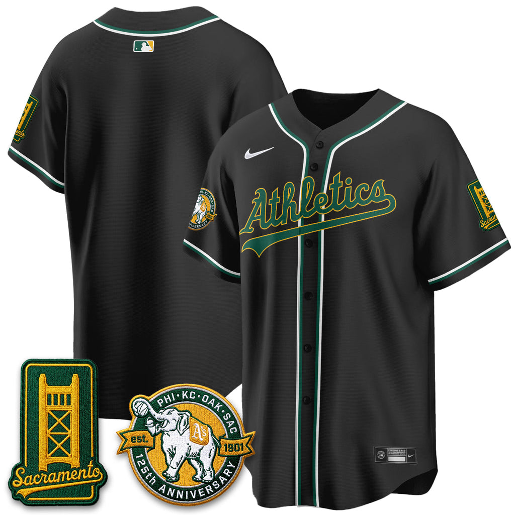 Oakland Athletics 2026 Black Out Style - Celebrating 125 Years -  Limited Vapor Jersey - All Stitched