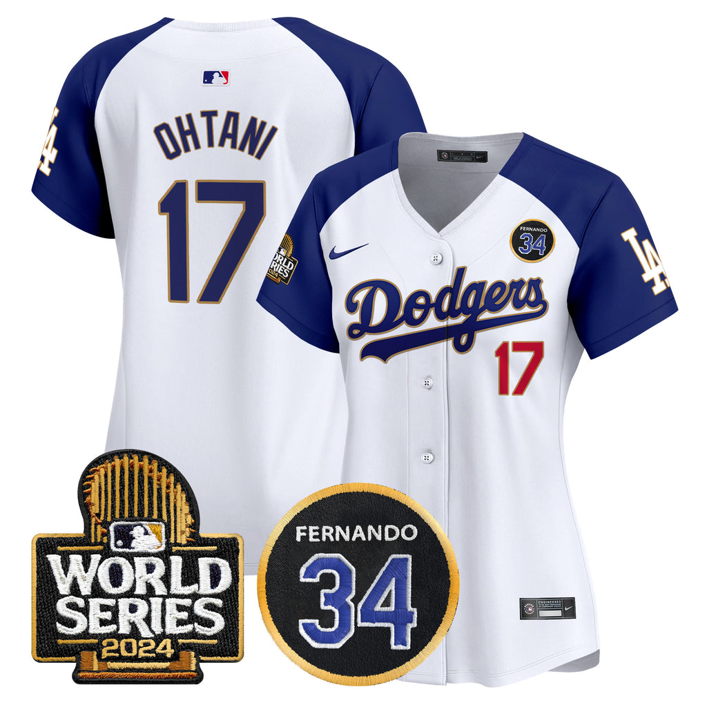 Women's Dodgers Fernando Valenzuela Memorial & 2024 World Series Patch Vapor Premier Limited Jersey - All Stitched