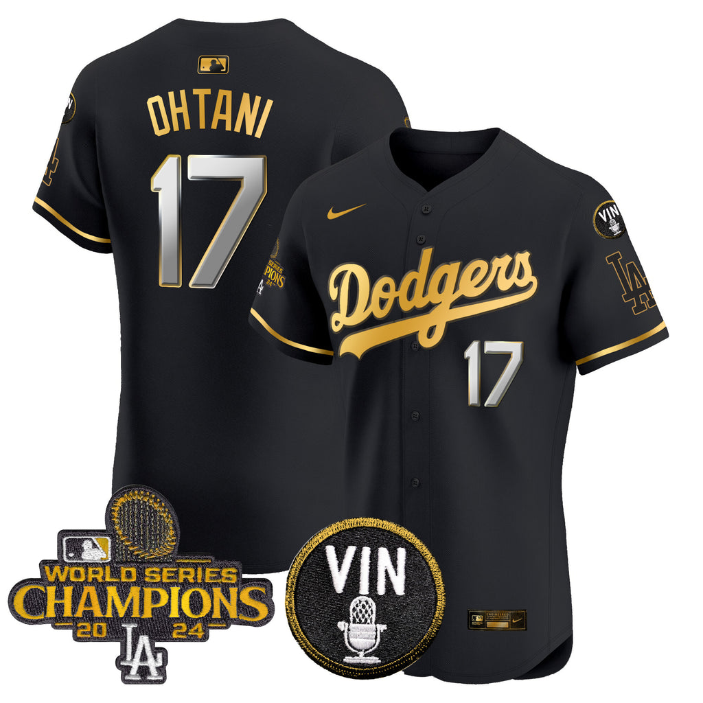 Men's Dodgers 2024 World Series Champions Gold Trim Vapor Premier Elite Jersey - All Stitched