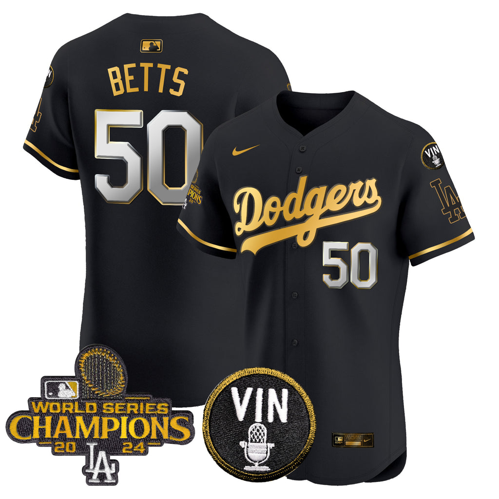 Men's Dodgers 2024 World Series Champions Gold Trim Vapor Premier Elite Jersey - All Stitched