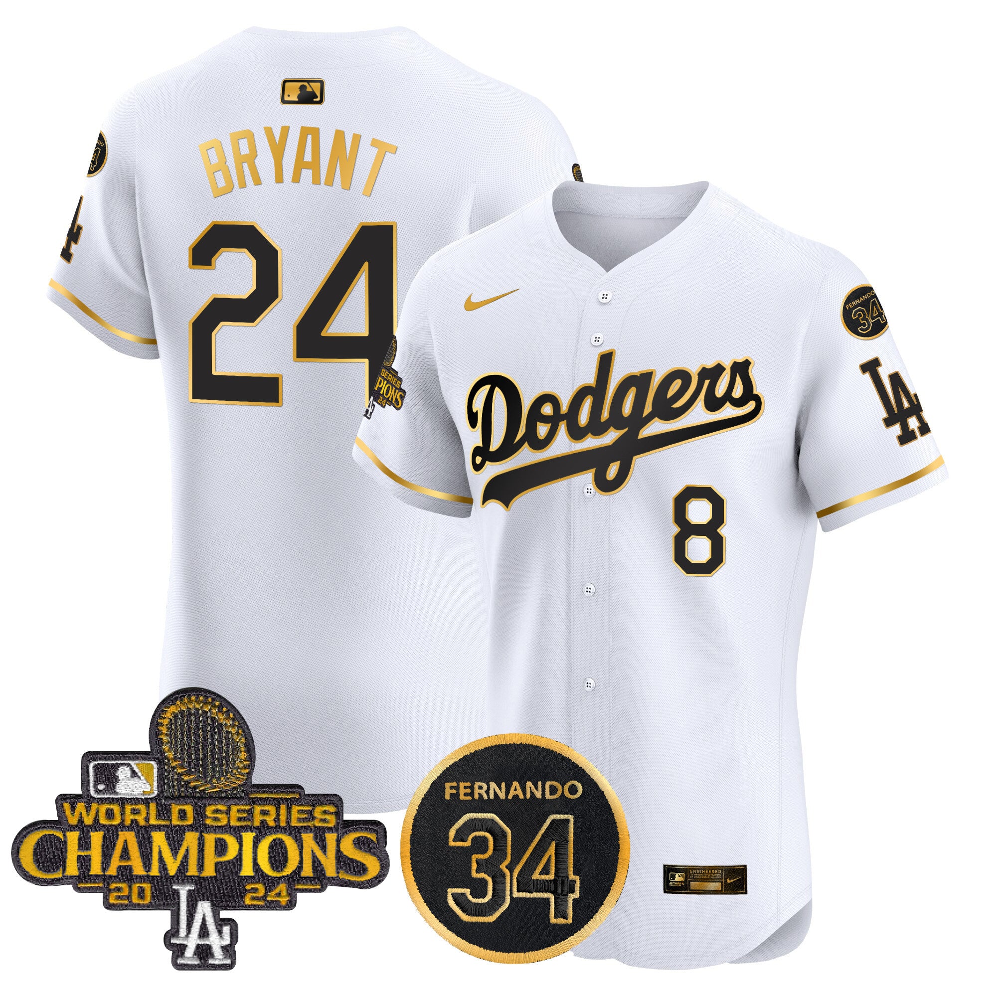 Men's Dodgers 2024 World Series Champions Gold Trim Vapor Premier Elite Jersey V2 - All Stitched