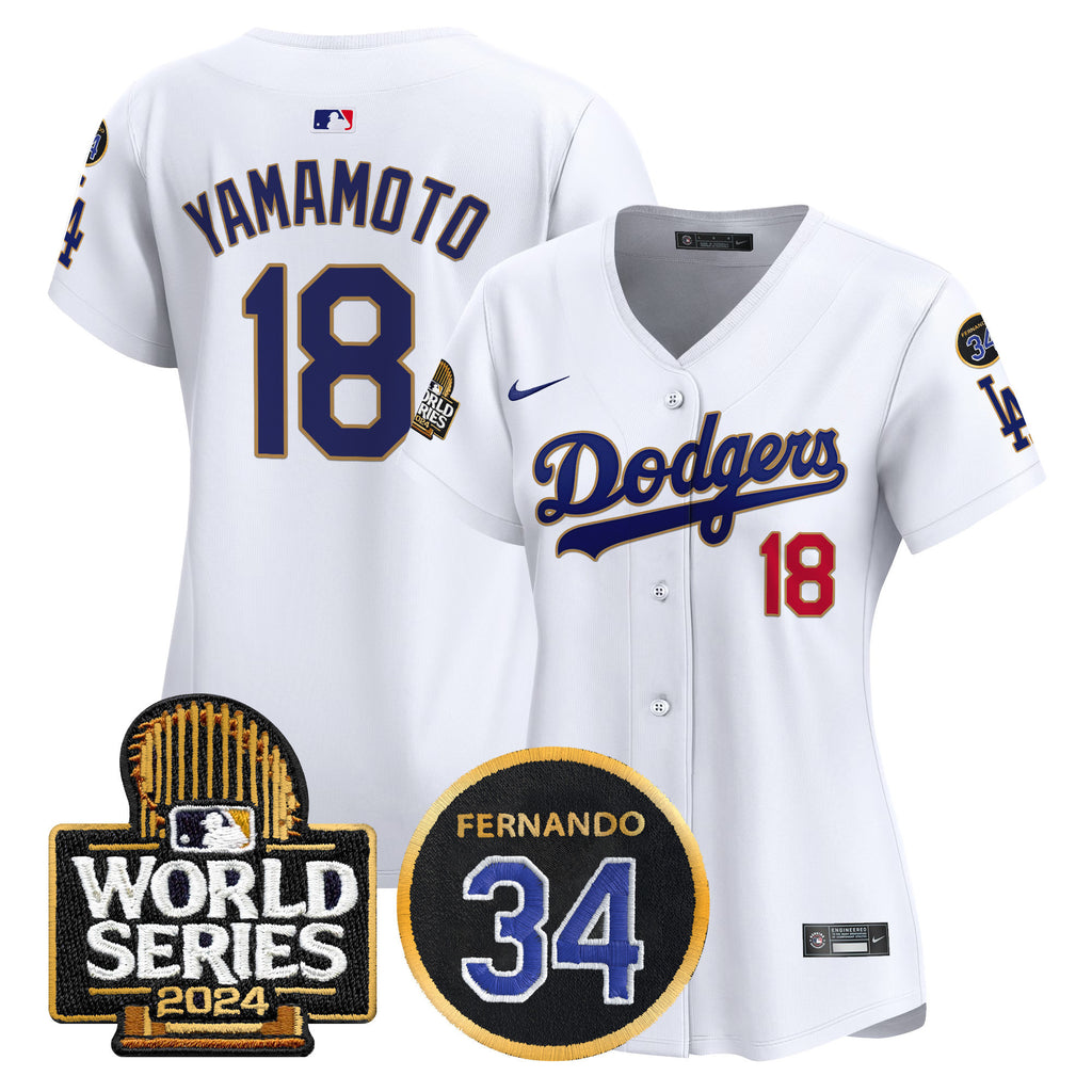 Women's Dodgers Fernando Memorial & 2024 World Series Patch Vapor Premier Limited Jersey - All Stitched