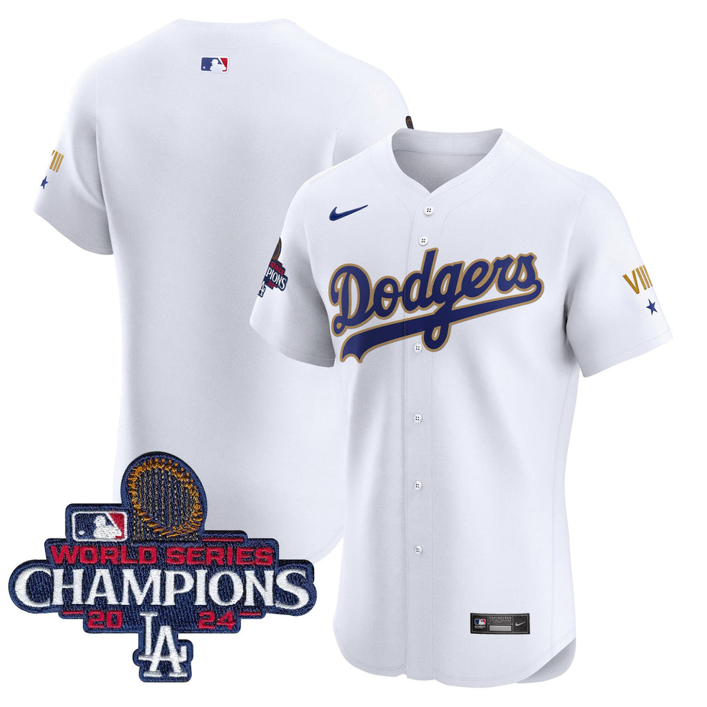Men's Dodgers 2024 World Series Champions Gold Trim Vapor Premier Elite Jersey V3 - All Stitched
