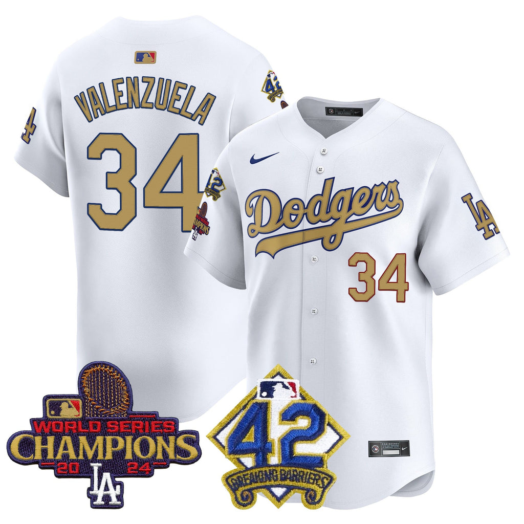 Men's Dodgers 2024 World Series Champions & Jackie Robinson Patch Vapor Premier Limited Jersey - All Stitched