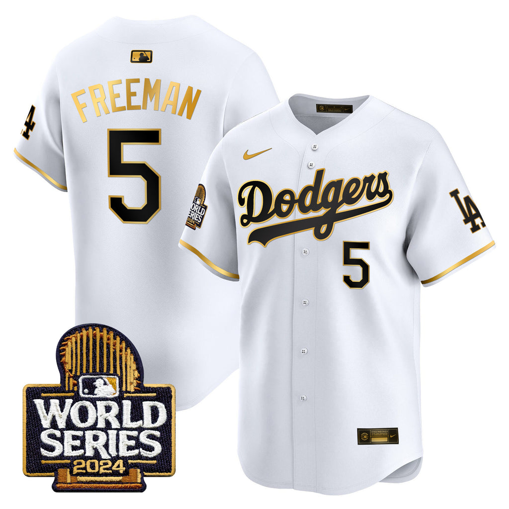 Men's Dodgers 2024 World Series Gold Trim Vapor Premier Limited Jersey - All Stitched