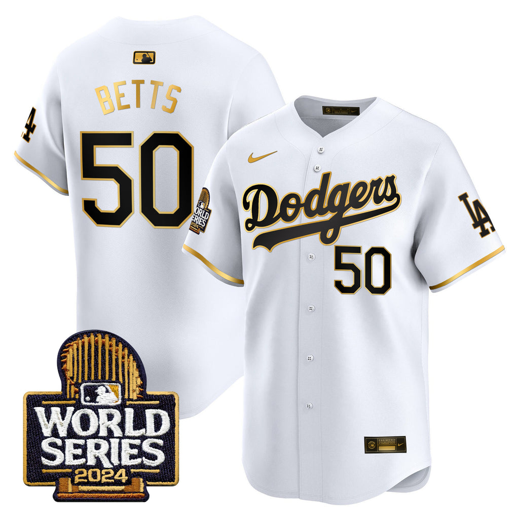 Men's Dodgers 2024 World Series Gold Trim Vapor Premier Limited Jersey - All Stitched