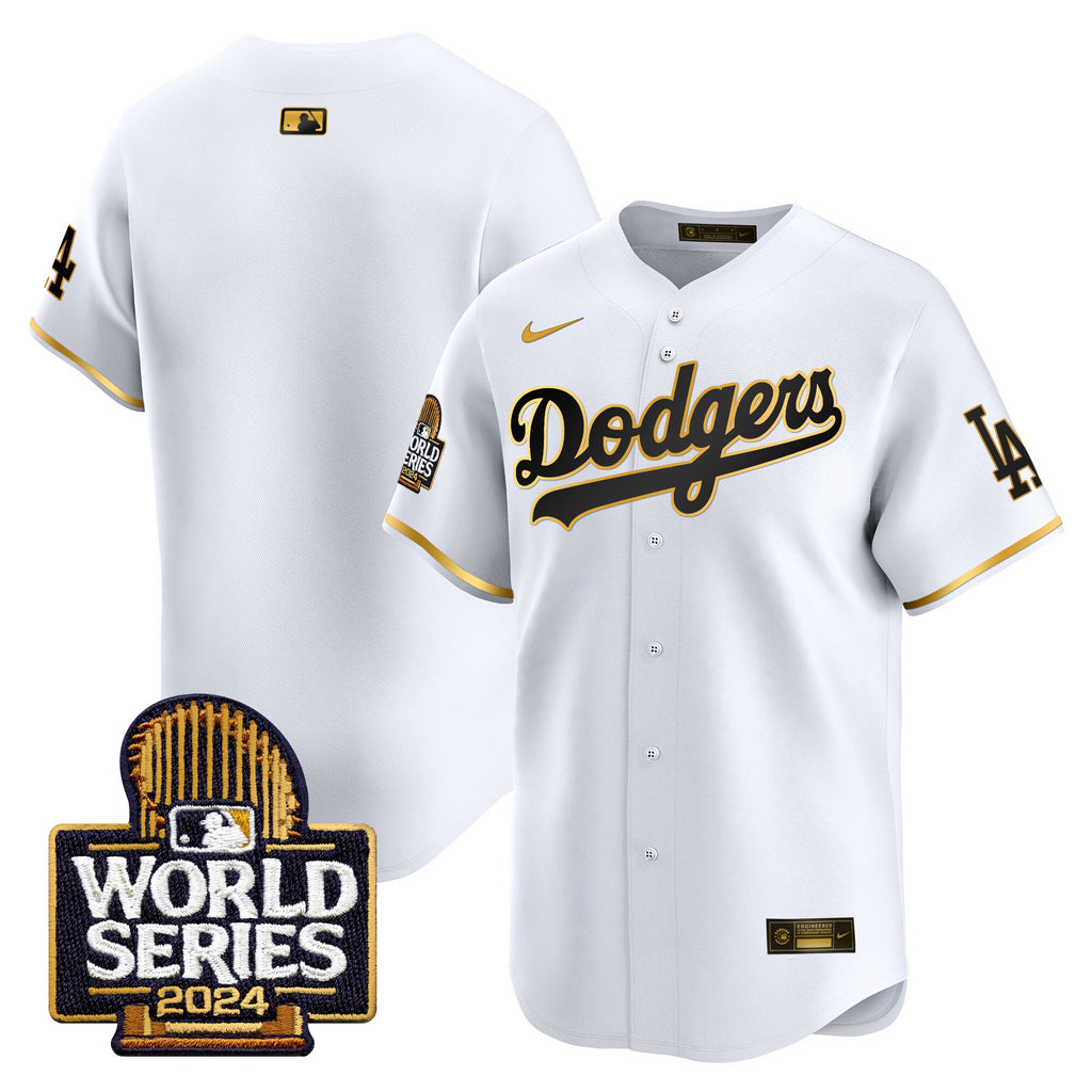 Men's Dodgers 2024 World Series Gold Trim Vapor Premier Limited Jersey - All Stitched