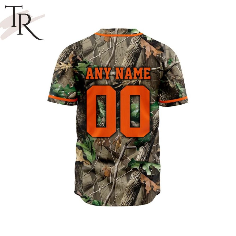 Men'S Camo Baseball Jersey With Orange Trim - Perfect For Outdoor Sports &amp; Fans